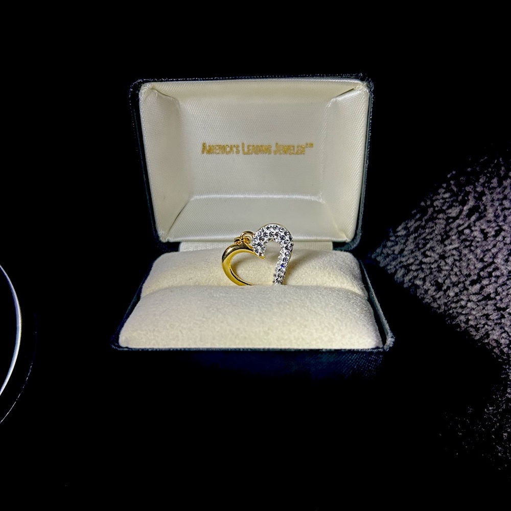 18KT Gold Sterling Silver Flash Crystals Heart Pendant - Fine Jewelry